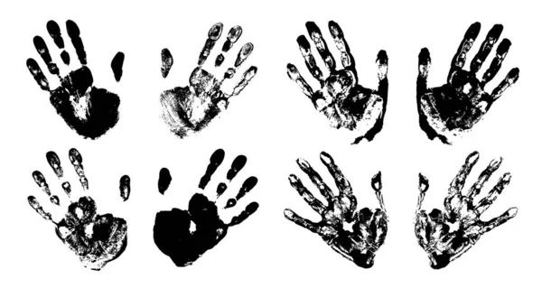 Hand print set. Print of a human hand. Palm imprint. Black color. Vector grunge illustration. — Stock Vector