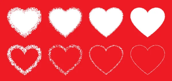 Conjunto de iconos de corazón grunge dibujado a mano blanca. Día de San Valentín. Esbozo del corazón. Ilustración vectorial — Vector de stock