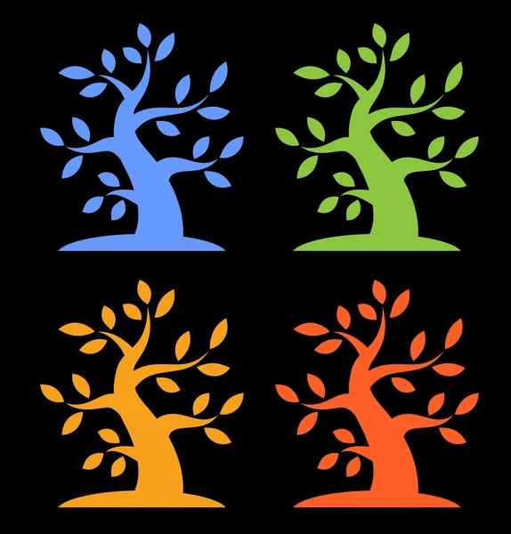 Reeks van kleurrijke seizoen boom vet-iconen — Stockvector