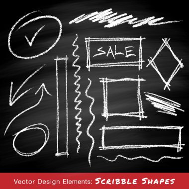 Scribble shapes hand drawn in chalk on chalkboard background clipart