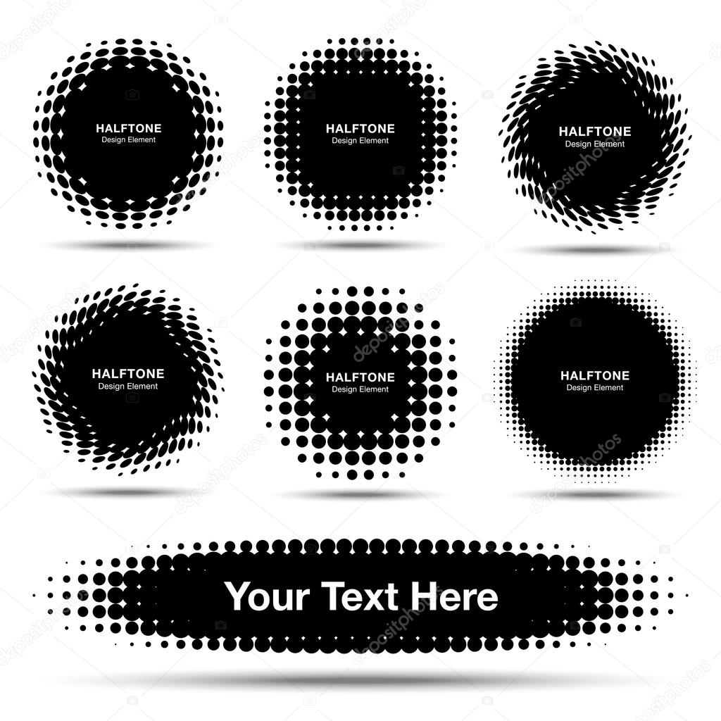 Set of 7 Abstract Halftone Design Elements