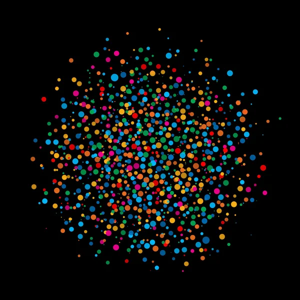 Tache abstraite colorée de points sur fond noir — Image vectorielle