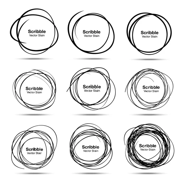 Set van 9 Hand getrokken Scribble cirkels — Stockvector