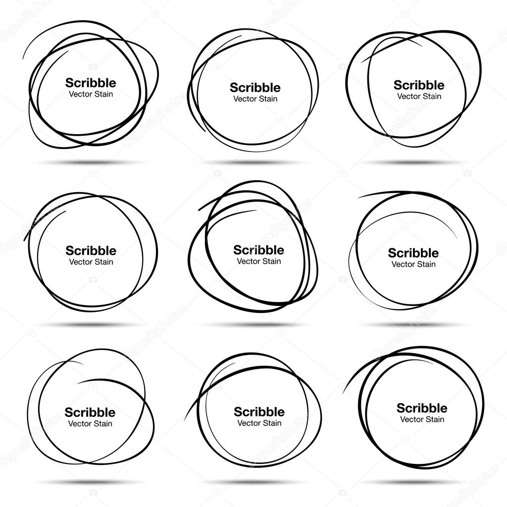 Set of 9 Hand Drawn Scribble Circles