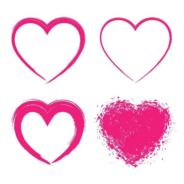 Elle çizilmiş Grunge kalpler logo kümesi — Stok Vektör