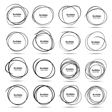 Set of 16 Hand Drawn Scribble Circles clipart