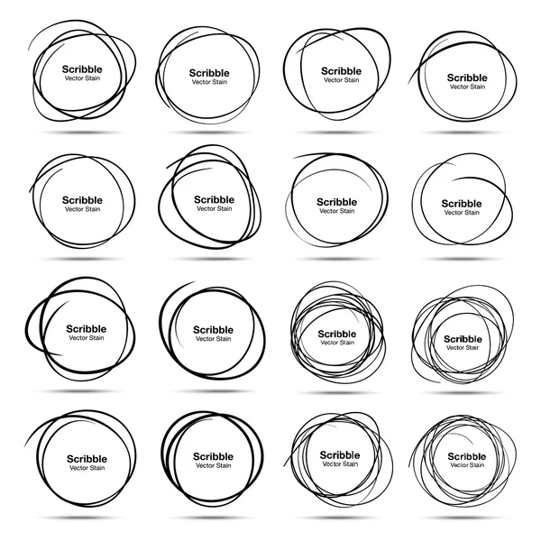 Conjunto de 16 Círculos de Scribble desenhados à mão — Vetor de Stock