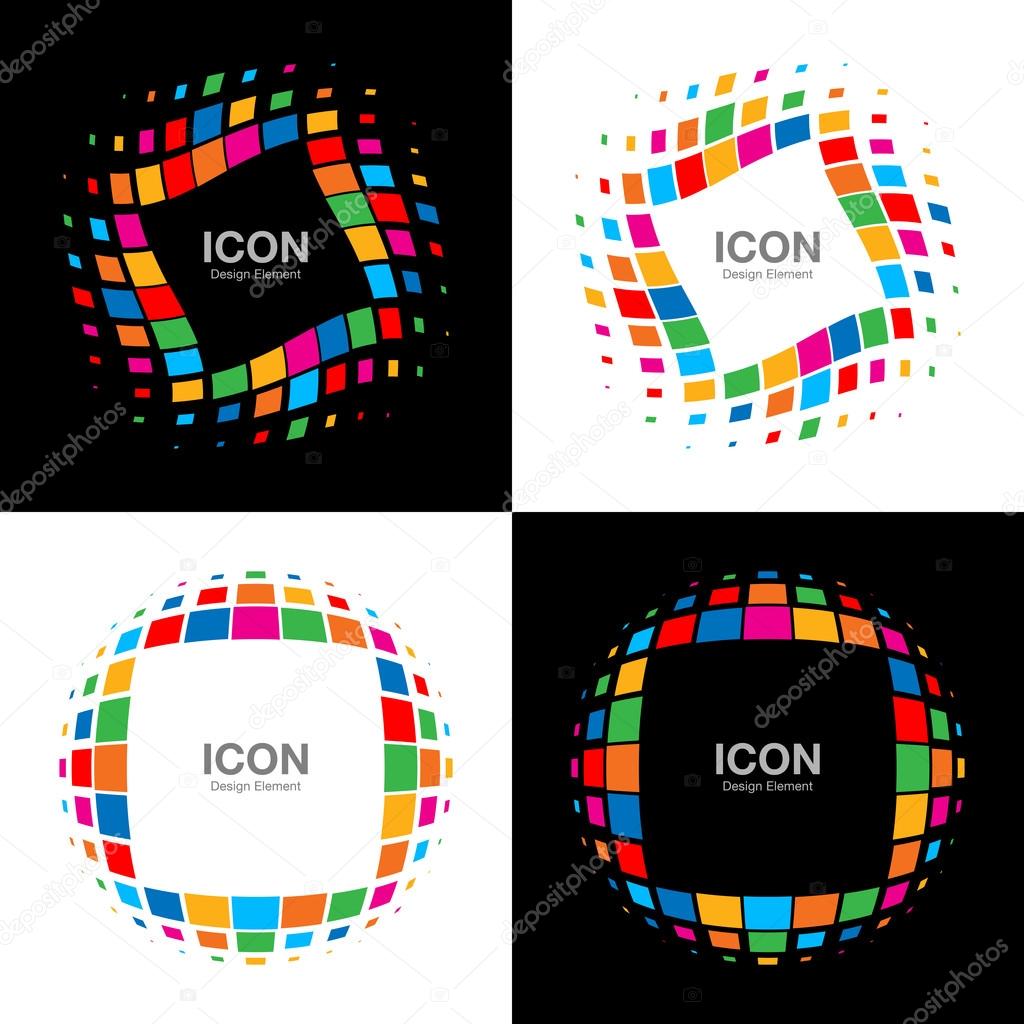 Set of Abstract Bright Rainbow Halftone Logo