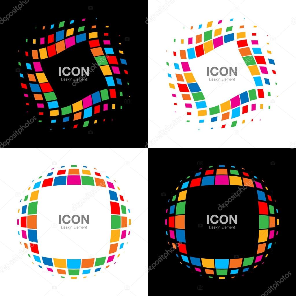 Set of Abstract Bright Rainbow Halftone Logo, vector illustration