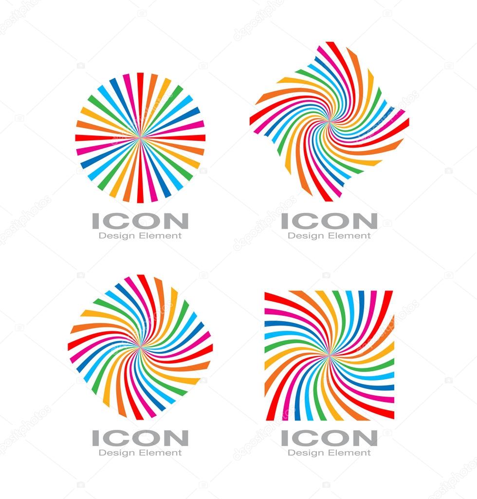 Set of Colorful Bright Rainbow Spiral Logo.Vector Illustration