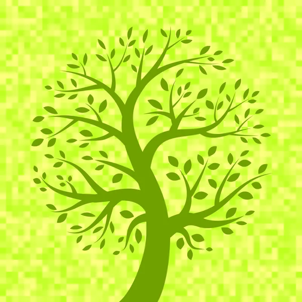Yeşil ağaç kutsal kişilerin resmi üstünde sarı piksel arka plan — Stok Vektör