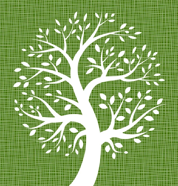 Ícone de árvore branca na textura de lona verde — Vetor de Stock
