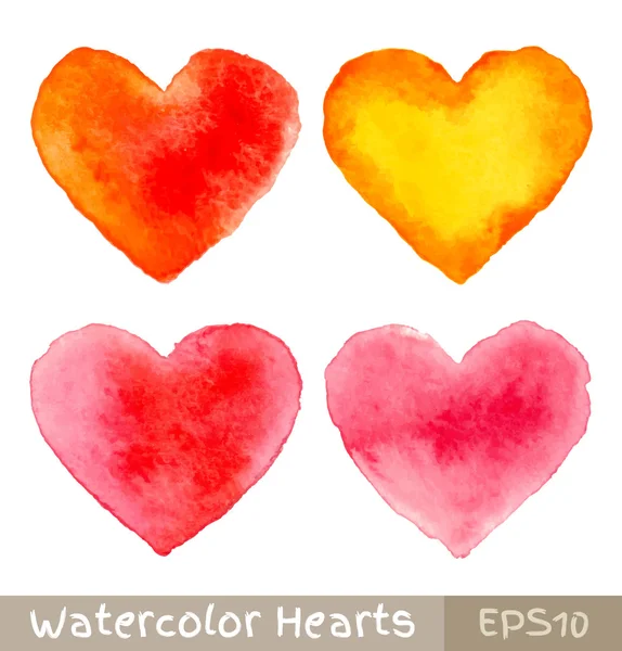 Conjunto de coloridos corazones acuarela — Vector de stock