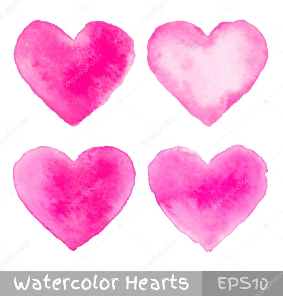 Set of Pink Watercolor Hearts