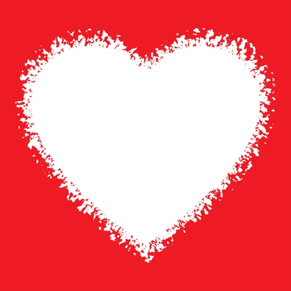 Weißes, handgezeichnetes Grunge-Herz-Logo auf rotem Hintergrund — Stockvektor