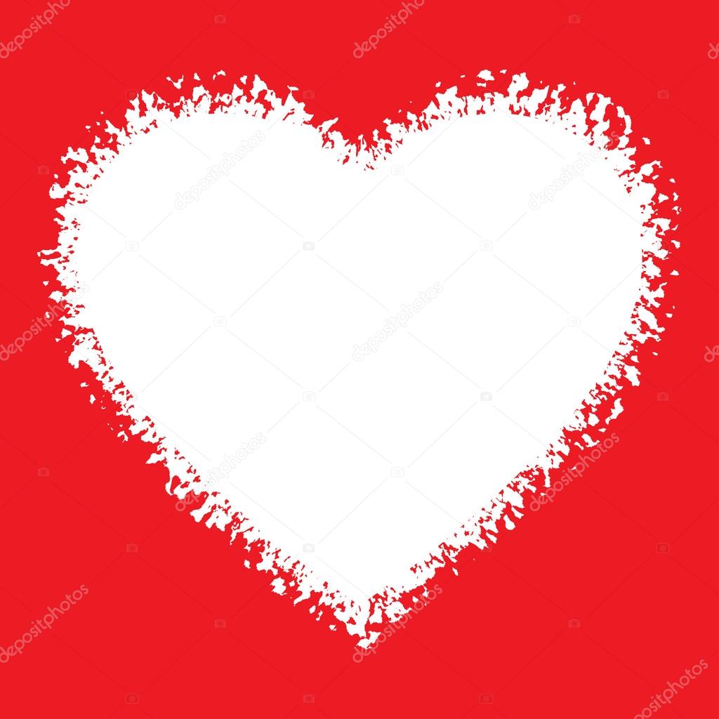 White Hand Drawn Grunge Heart logo on Red background