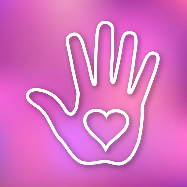 Illustration linéaire de l'impression à la main avec icône coeur sur fond flou brillant — Image vectorielle