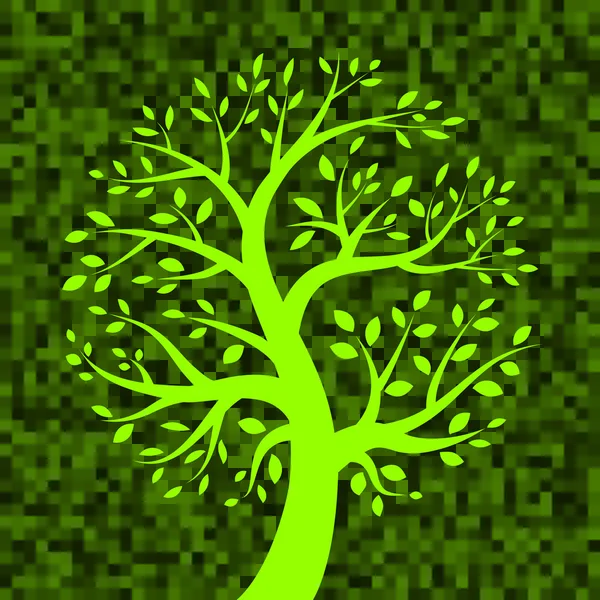 White Tree icon on Green Pixel Background — Stock Vector