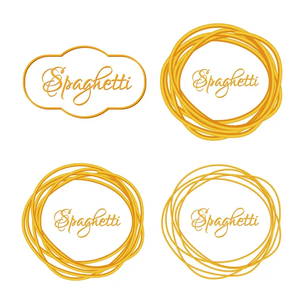 Conjunto de espaguetis retorcidos realistas emblema del logotipo del marco del círculo de pasta — Vector de stock