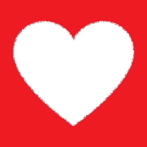 Logo blanco dibujado a mano Grunge Heart sobre fondo rojo — Vector de stock
