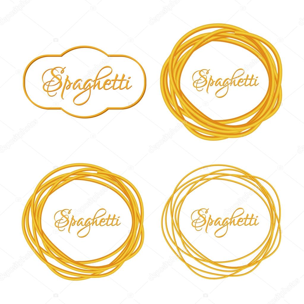 Set of Realistic Twisted Spaghetti Pasta Circle Frame  logo emblem