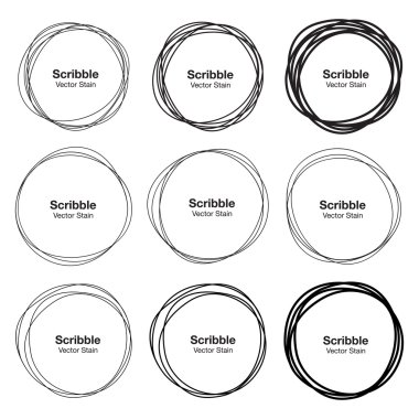 Set of 9 Hand Drawn Scribble Circles clipart