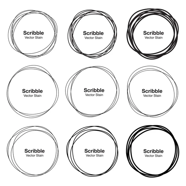 Set van 9 Hand getrokken Scribble cirkels — Stockvector