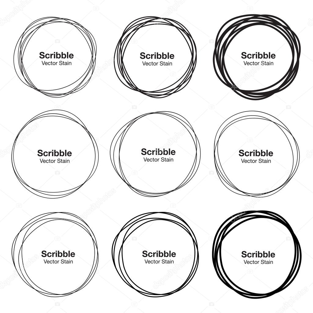 Set of 9 Hand Drawn Scribble Circles, vector logo design elements