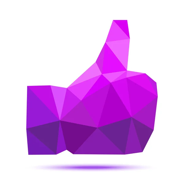 Violet - fialový geometrický polygonální palcem nahoru ikonu — Stockový vektor