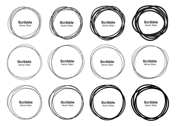 Conjunto de 12 Círculos de garabatos dibujados a mano, elementos de diseño de logotipo vectorial — Vector de stock