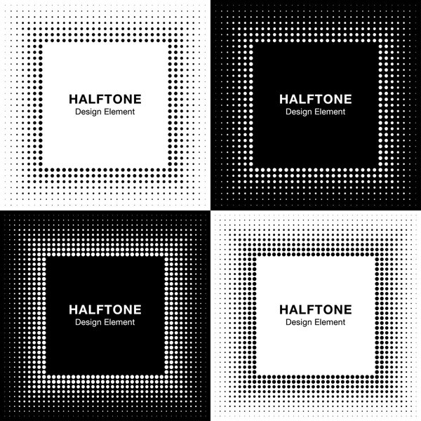 Set of Abstract Halftone Square Frame Backgrounds
