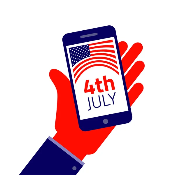 Dzień Niepodległości amerykański czwartego lipca. Smartphone na rękę — Wektor stockowy