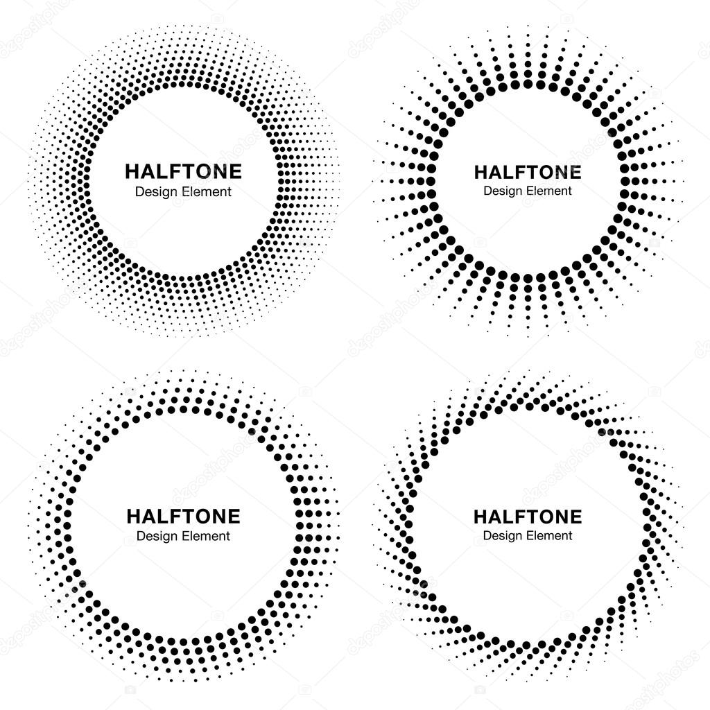 Set of Black Abstract Halftone Circle Frame Logo, vector illustration 