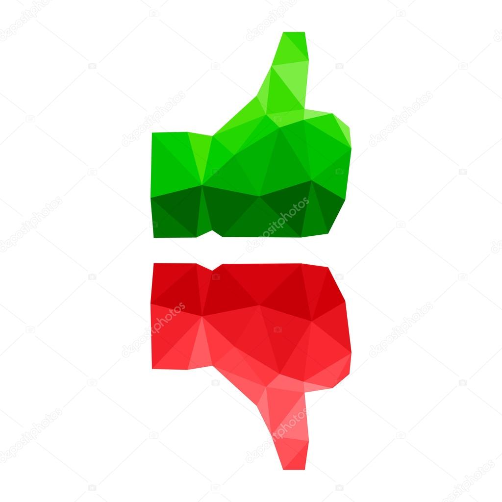 Triangular geometric thumb up icons, vector illustration