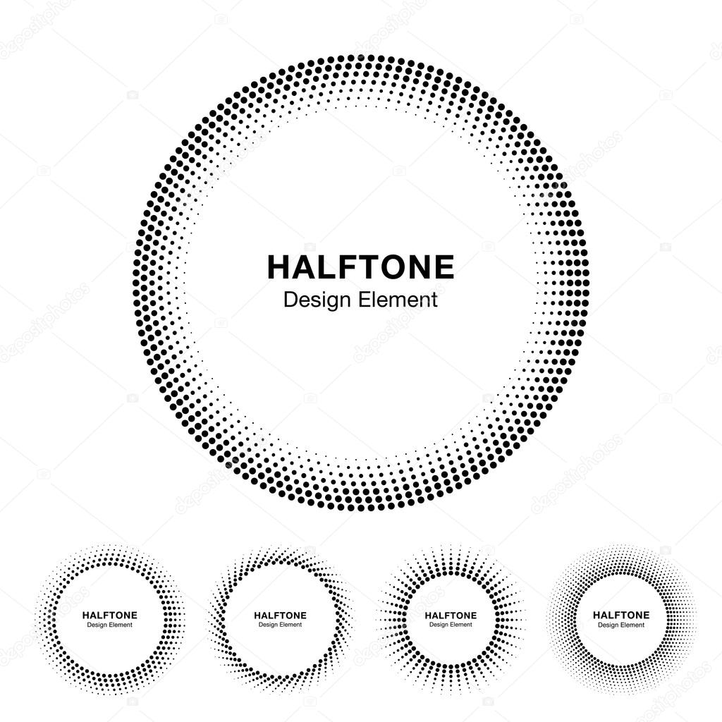 Set of Black Abstract Halftone Circle Frame Logo, vector illustration