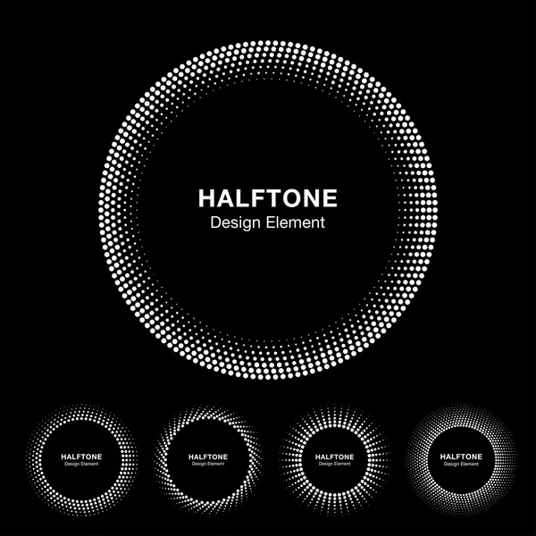 Set of White Abstract Halftone Circle Frame Logo — Stock Vector