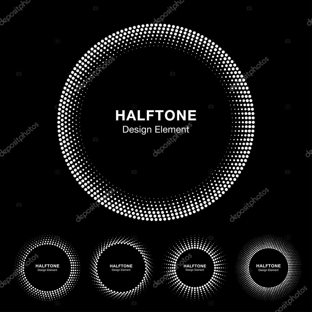 Set of White Abstract Halftone Circle Frame Logo, vector illustration