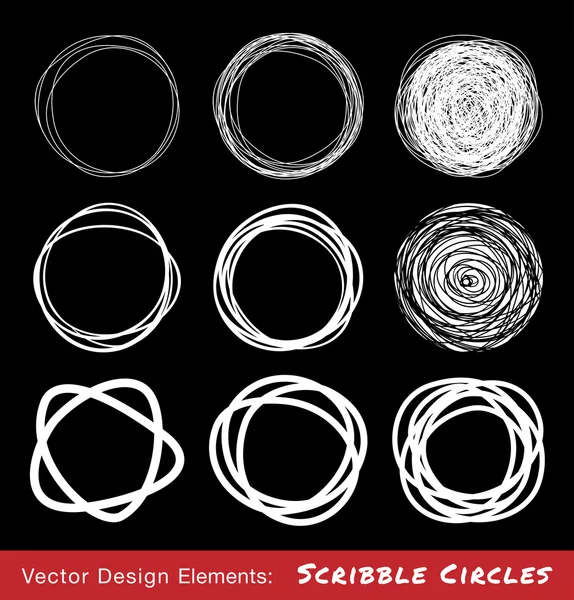 Uppsättning av vita Hand dras Scribble cirklar — Stock vektor