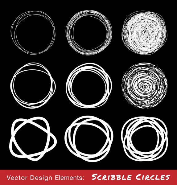 Satz von weißen handgezeichneten Kritzelkreisen — Stockvektor