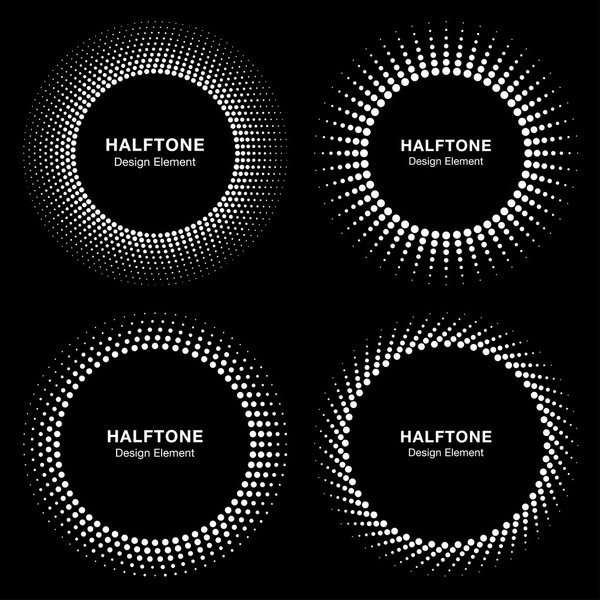 Set of Black Abstract Halftone Circle Frame Logo