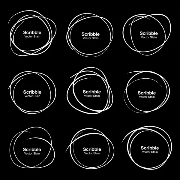 Conjunto de 9 Círculos de garabatos dibujados a mano blanca — Archivo Imágenes Vectoriales