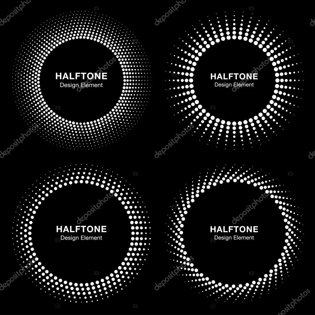 Set of Black Abstract Halftone Circle Frame Logo, vector illustration
