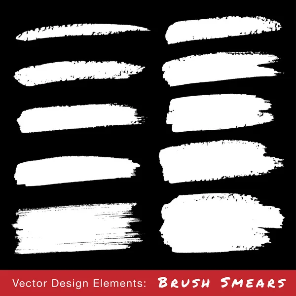 Conjunto de frotis de pincel grunge dibujado a mano blanco — Archivo Imágenes Vectoriales