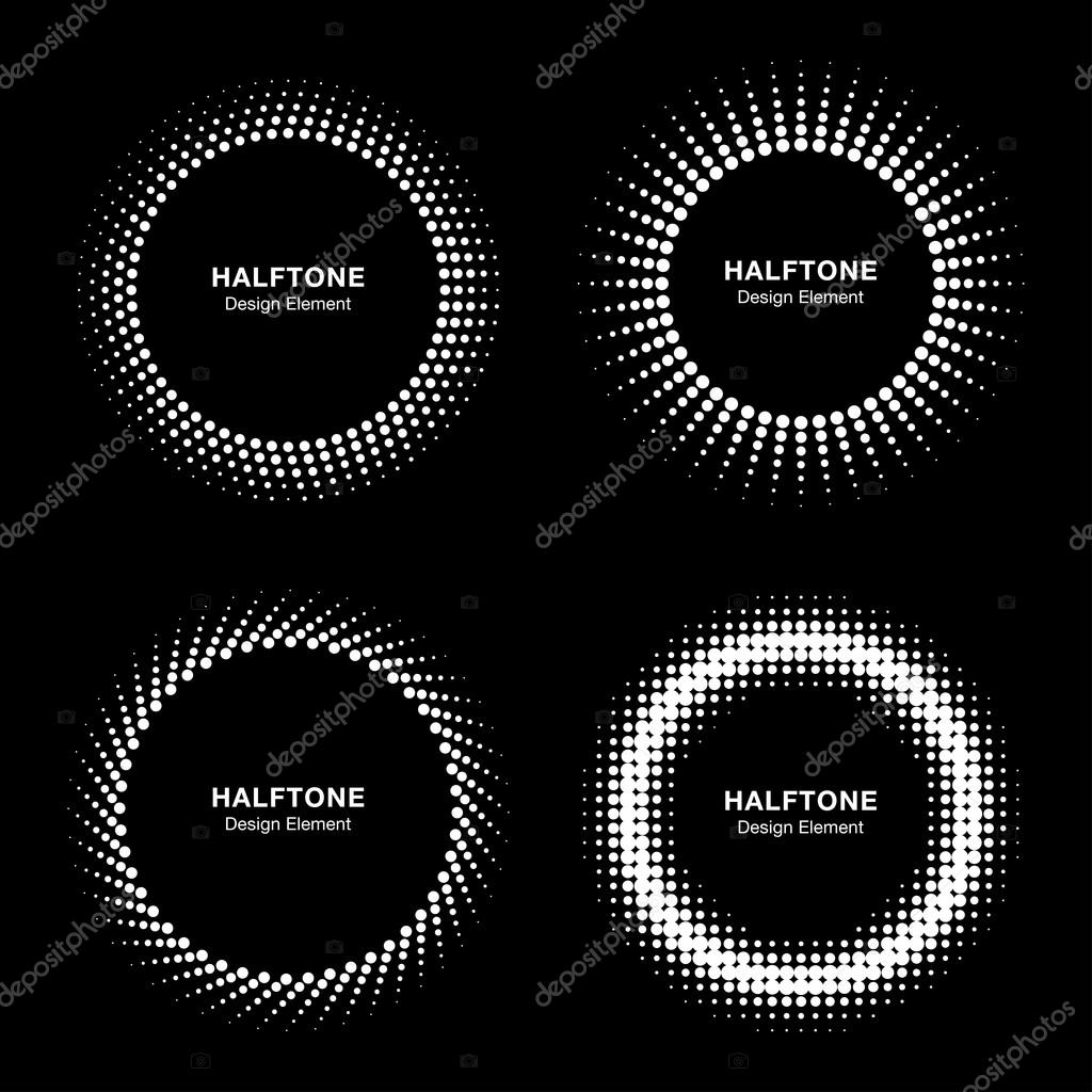 Set of White Abstract Halftone Circles Logo, vector illustration