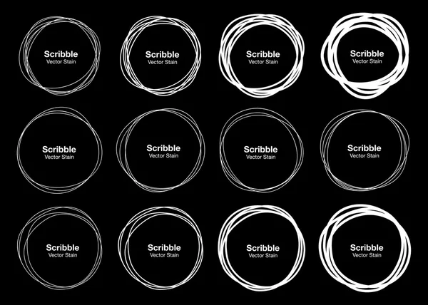 Set van 12 witte Hand getrokken Scribble cirkels — Stockvector