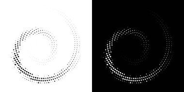 Yarım tonluk dairesel nokta deseni. Yarım Tonlu Noktalar Raster Dokusunu kullanarak Çember Çerçeve. Polka Noktaları. Spiral logo simgesi. Radyal tasarım elemanı. Vektör İllüstrasyonu.