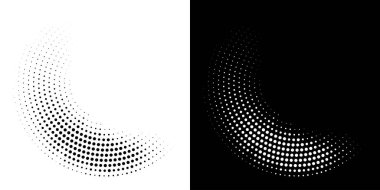 Yarım tonluk dairesel nokta deseni. Yarım Tonlu Noktalar Raster Dokusunu kullanarak Çember Çerçeve. Polka Noktaları. Spiral logo simgesi. Radyal tasarım elemanı. Vektör İllüstrasyonu.