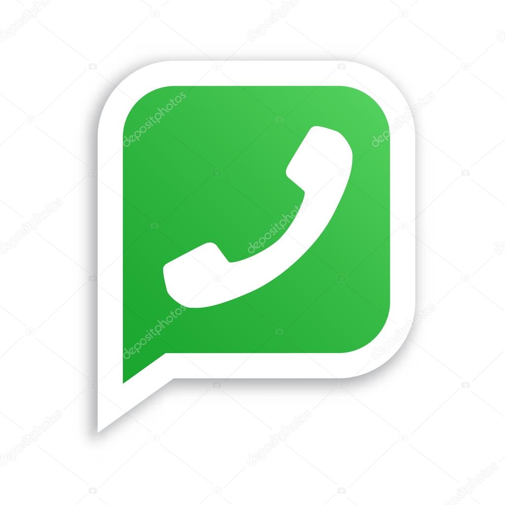 White phone handset in green speech bubble icon, vector illustration