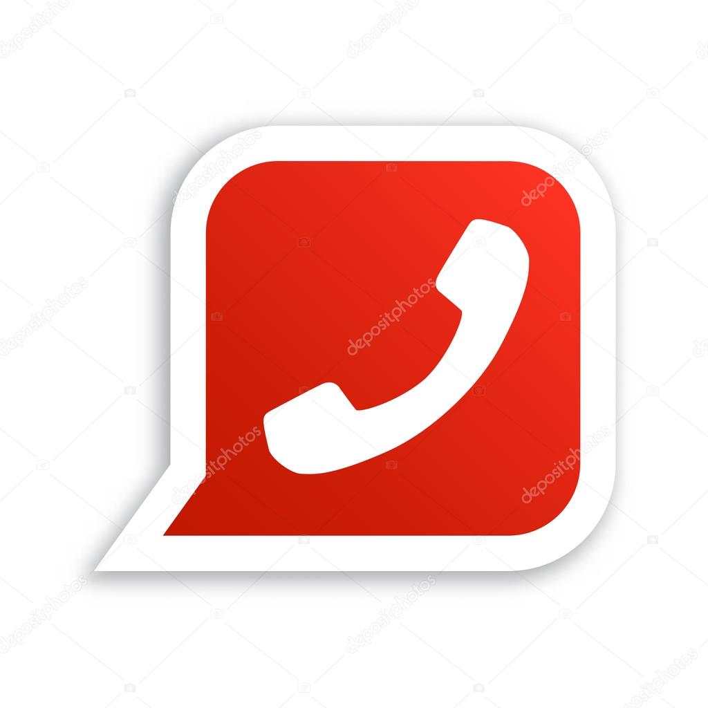 White phone handset in red speech bubble icon, vector illustration