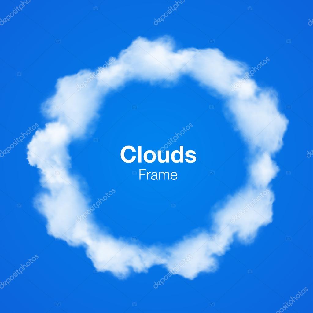 Realistic Clouds Circle Frame on blue sky. Vector illustration